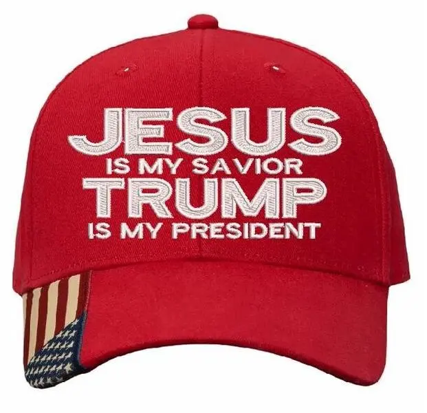 Power Creations Unisex Stretch Machine Washable Baseball Cap, Jesus is My Savior Trump is My President Outdoor Cap CWF305, USA300 Flag Brim V1-V2 Casual Red Hat