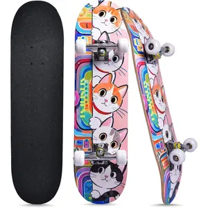 Skateboards for Beginners Kids Boys Girls Teens Adults 31 Inch Complete Standard Skateboard 7-Layer Maple Double Kick Deck Unicorn & Skull Design flight Beginner-Friendly