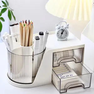 Lightweight PP Desktop Organizer with Drawer, Office Supplies, Dorm Pen Holder, Cosmetics Storage Box, Multi-Functional Desk Organizer, Compartmentalized Storage, Office Accessories