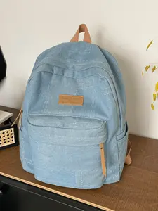 Women's Light Blue Denim Backpack, Casual Large Capacity School Bag, Vintage Canvas Daypack, Ideal for Students and Daily Use