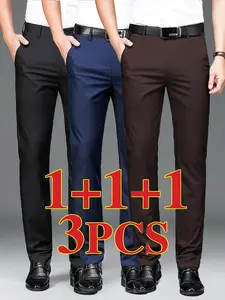 3-Pack Men's Business Dress Pants, High Elasticity Wrinkle-Resistant, Comfortable Breathable, All-Season Wear, Versatile Office & Casual Style