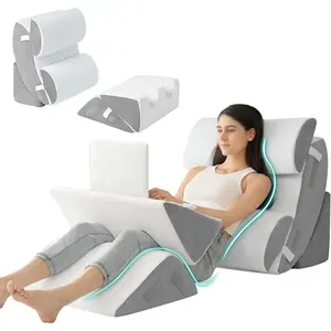 Bed Wedge Pillow Set for After Surgery 6PCS, Post Surgery Pillow for Sleep Apnea and Acid Reflux Relief, Reading Pillows Back with, White, 23"