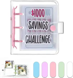 Mini Money Saving Binder, $1000 Money Saving Challenge Book Budget Binder with Envelopes Portable Deposit Anytime Anywhere (Pink)