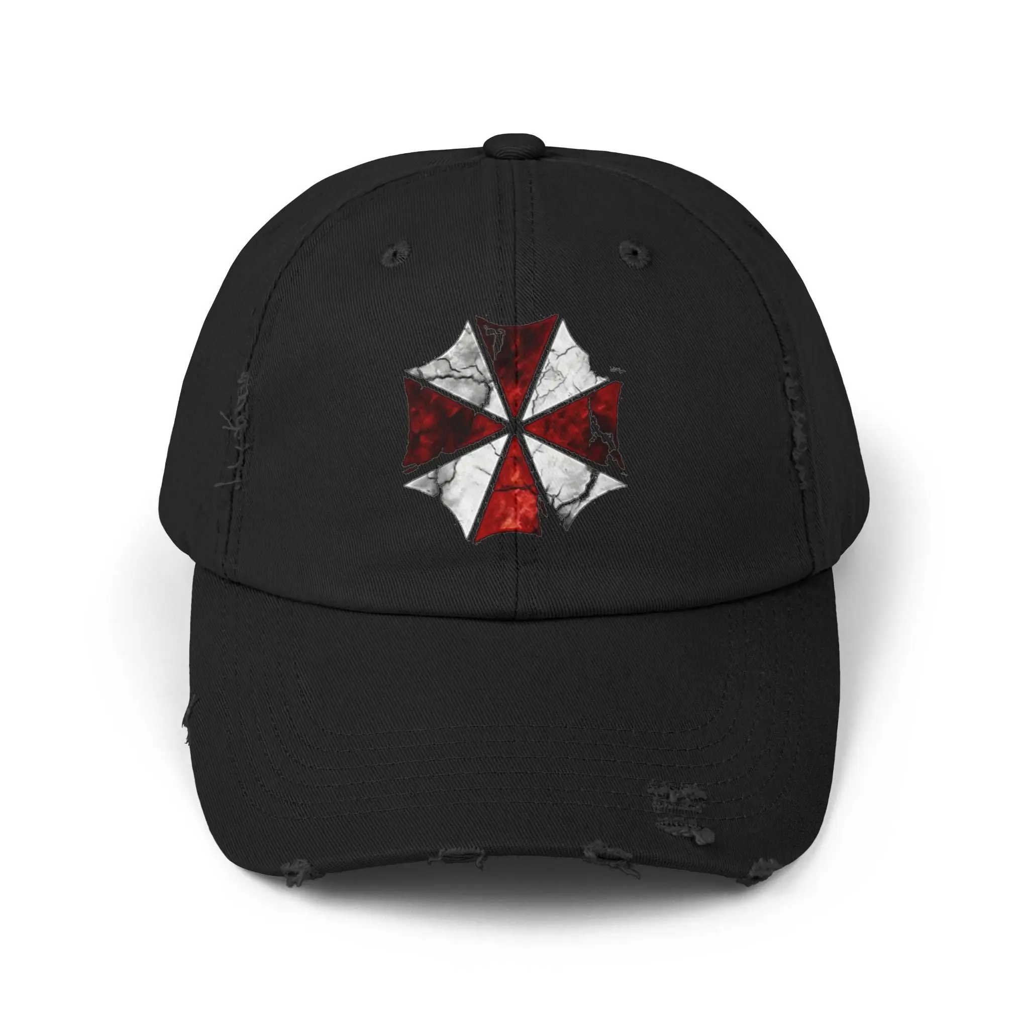 Resident Evil Umbrella Cap for Gamers, Distressed Cotton Twill with Embroidered Logo and Adjustable Strap, Cotton Snapback, Bold Graphic Hats, Baseball Cap, Novelty Cap