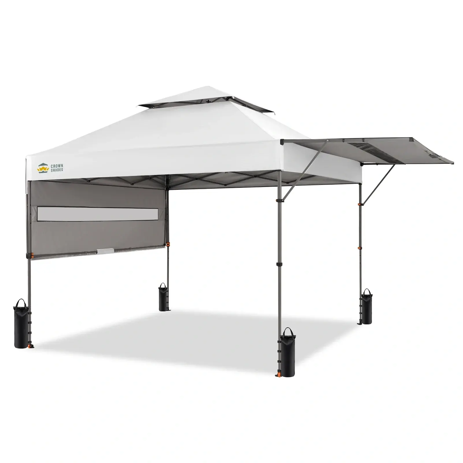 CROWN SHADES 10x10 Pop Up Canopy Tent with Patented Center Lock, Instant Commercial Canopy with Extendable Awning, 150D Silver Coated Fabric, 4 Weight Bags, Ropes, Stakes & STO ’N Go Wheeled Bag