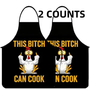 THIS BITCH CAN COOK Print Apron,2 Counts Unisex Polyester Cooking Apron, Middle Finger Print Kitchen Apron, Gift for  Wife & GF, Valentine's Day Gift, Apron for Women,Nails Design Tool