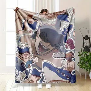 Shark Man Flannel Blanket Unique Graphic Print Featuring Sharp Teeth And Dynamic Character Styles Ultra Soft Breathable Lightweight Material Perfect For Cozy Living Room Lounging Camping Trips And Creative Themed Gift Giving