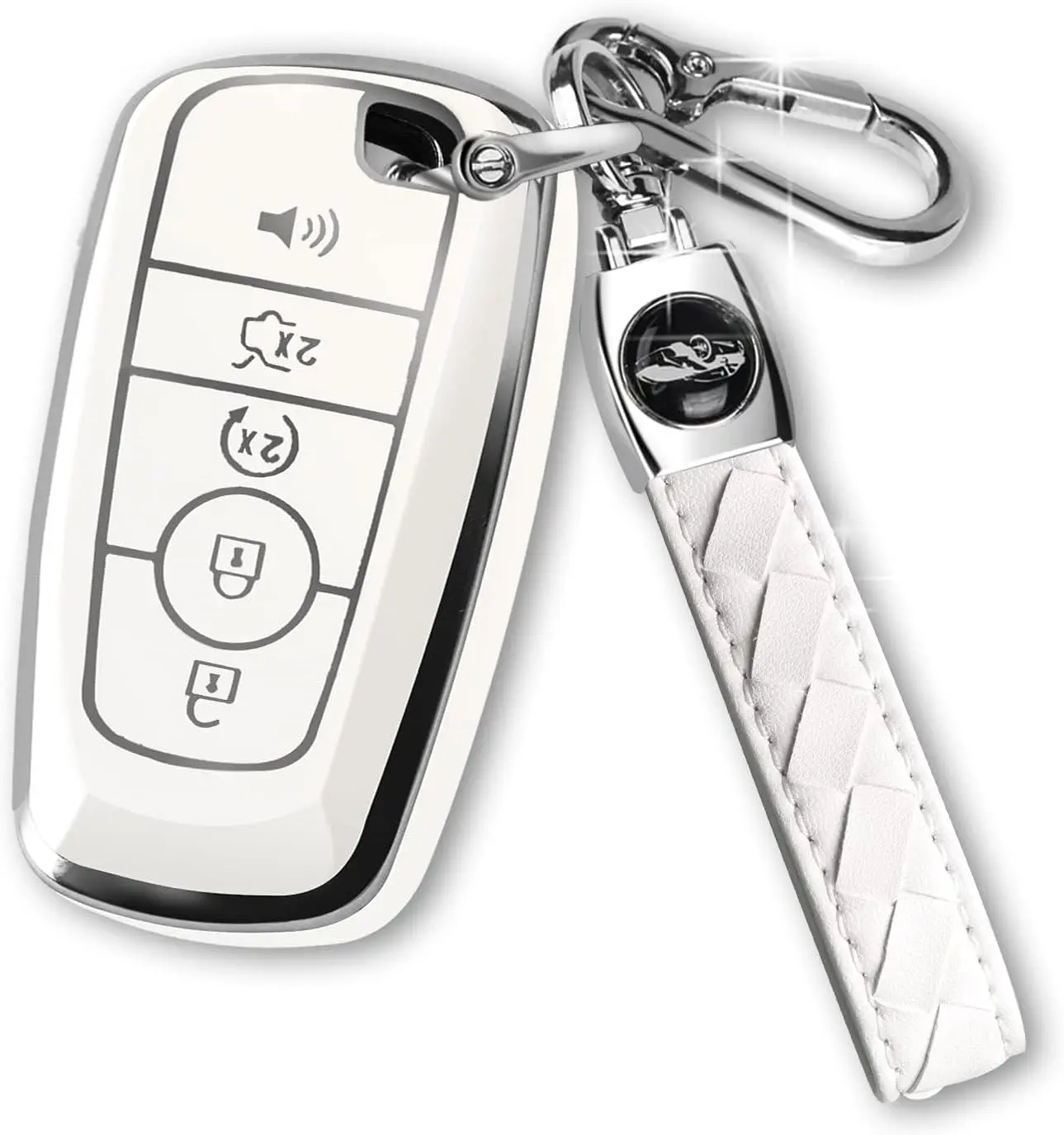 for Ford Key Fob Cover with Keychain,Car Key Case Shell Protector Holder 5 Buttons for Ford Explorer Fusion Escape Edge Expedition Mustang F150 F250 F350 F450 F550 Bronco,White