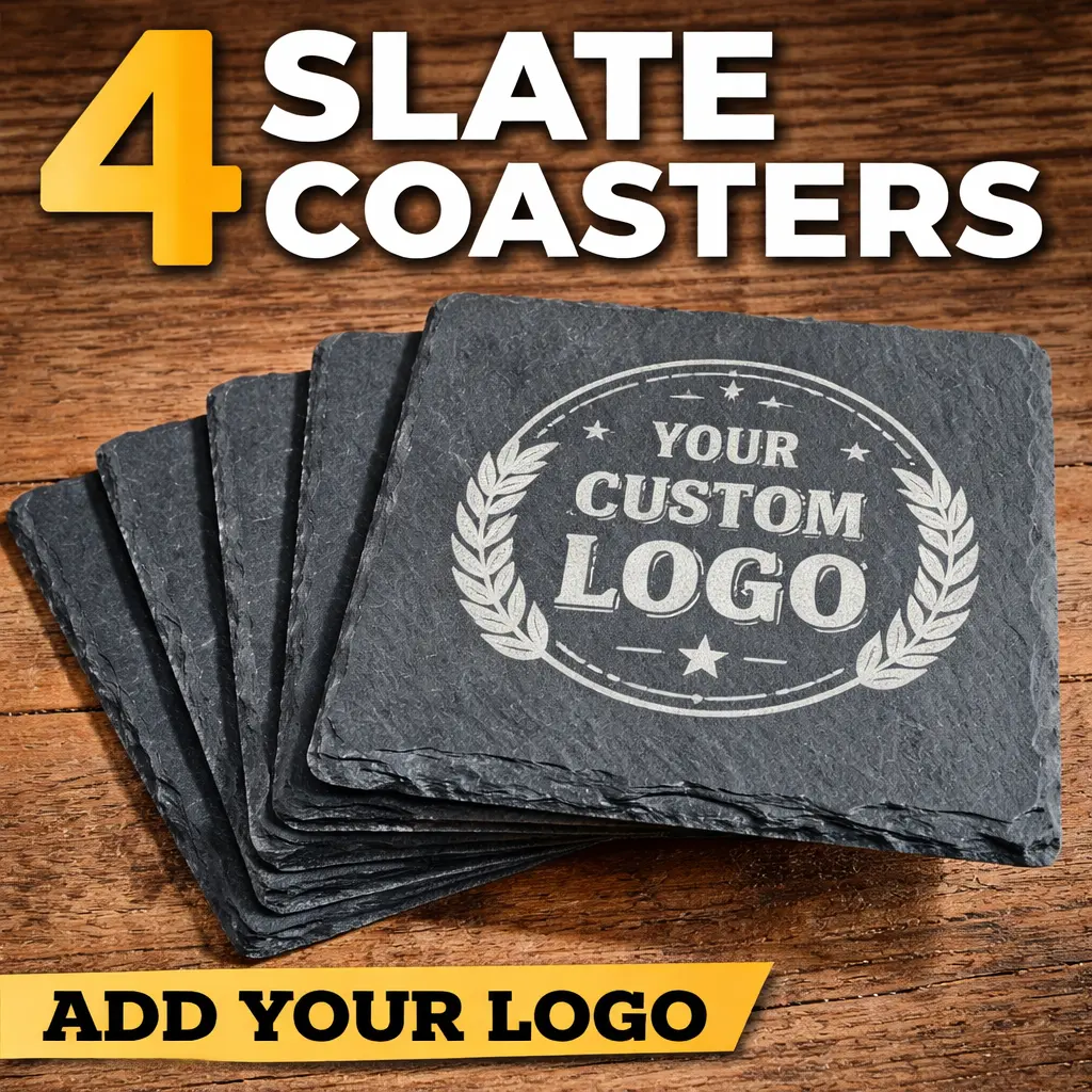 Custom Slate Coasters Set of 4 FREE Holder Whiskey Coffee Coaster