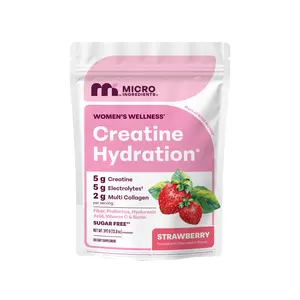 Micro Ingredients Creatine Hydration for Women (Strawberry Flavor) - 5g Creatine + 5g Electrolytes + 2g Collagen, with Fiber, Probiotics, HA, Vitamin C and Biotin - No Gluten, No GMO | 30 Servings