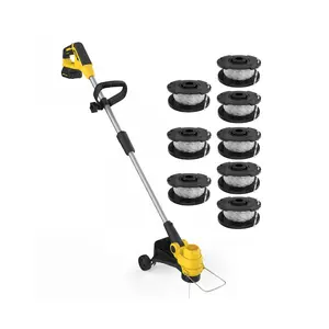 12inch Cordless String Trimmer Weed Wacker, Battery Powered Grass Trimmer with Fast Charger, Wheels and 8 Replacement Spool Lines for Lawn Care, Yellow