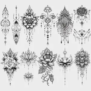 10 Pcs Temporary Tattoo Stickers, Waterproof Realistic Lace Rose Feather Bell Lotus Design, Unisex Body Art for Parties