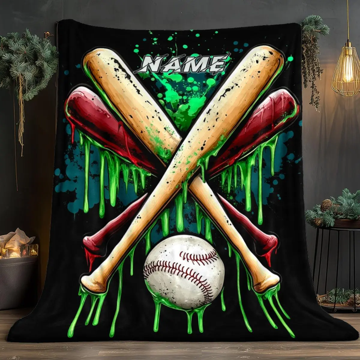 1pc a Personalized Baseball Blanket That Is Lightweight And Ideal for Home Decor. It'S Perfect for Travel, Camping, And Can Be Used in Living Rooms, Offices, on Sofas, Chairs, And Beds. The Fabric Is Soft And Warm