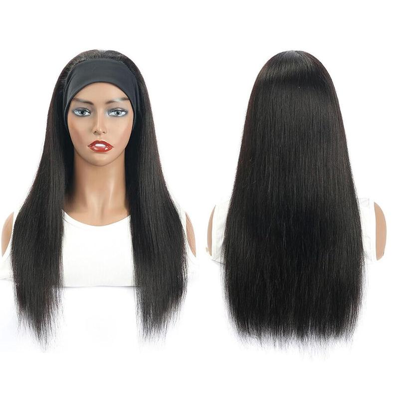 28 Inch 250% Density Headband Wig Blended Human Hair Straight Machine Made Wigs None Lace Front Wigs Glueless Human Hair Wig for Women Natural Color