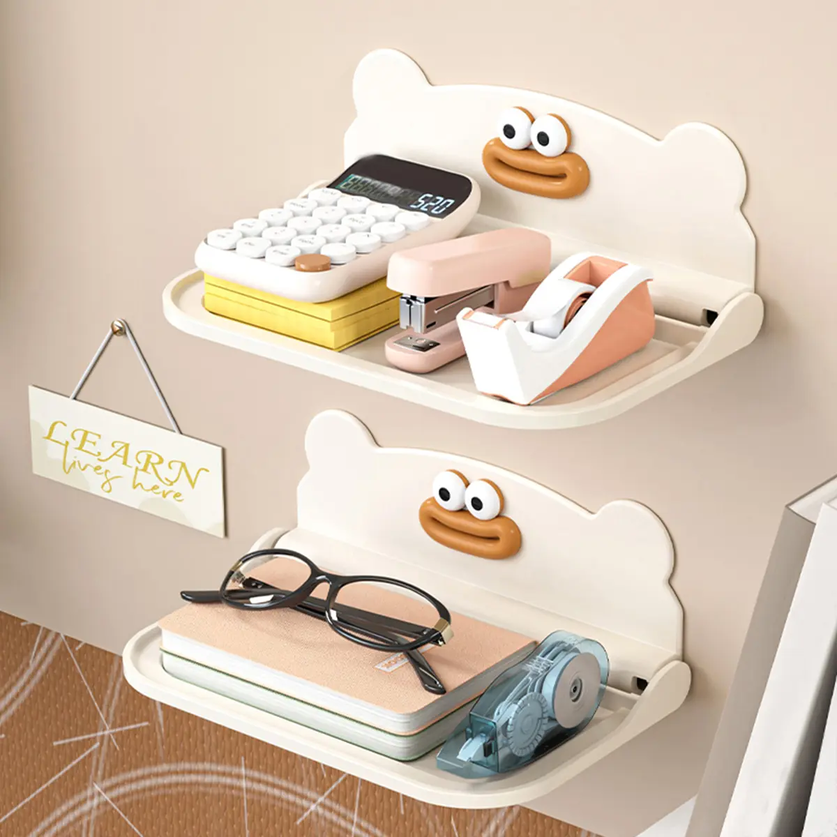 1/2pcs No-Drill Wall-Mounted Folding Rack, Headphone Holder, Plastic Foldable Storage Shelf, Ideal for Bathroom Kitchen Bedroom Office Accessories