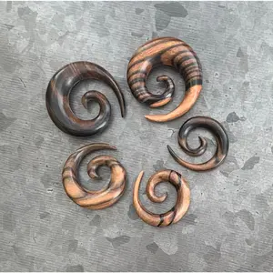 PAIR of Unique Organic Ebony Wood Spiral Tapers/Plugs - Gauges 4g (5mm) thru 0000 (12mm)