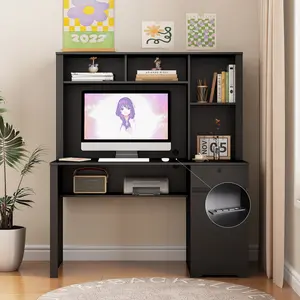 Computer Desk with Hutch & Bookshelf,Wood Executive Desk Teens Student Desk Writing Laptop Home Office Desk with Drawers,3 AC Outlets and 2 USB Charging Ports,Study Laptop Table for Home，The package will be shipped in two separate parcels