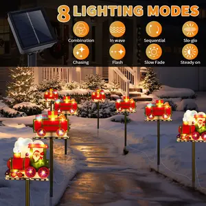 Solar Christmas Decorations with Led Lights, Solar Landscape Pathway Christmas Stakes Lights, Outdoor Christmas Lights Decor for Garden, Yard, Porch (Train & Santa)