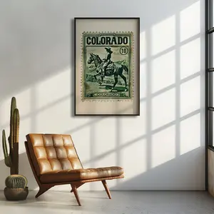 Vintage Colorado Stamp Wall Art Western Cowgirl Print Rustic Home Decor