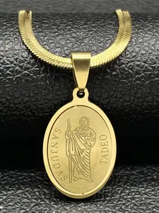 Hip Hop San Judas Pendant Necklace for Women Men Stainless Steel Gold Silver Color St Jude Thaddeus Chain Necklaces Religious Necklace Unisex San Judas Necklace