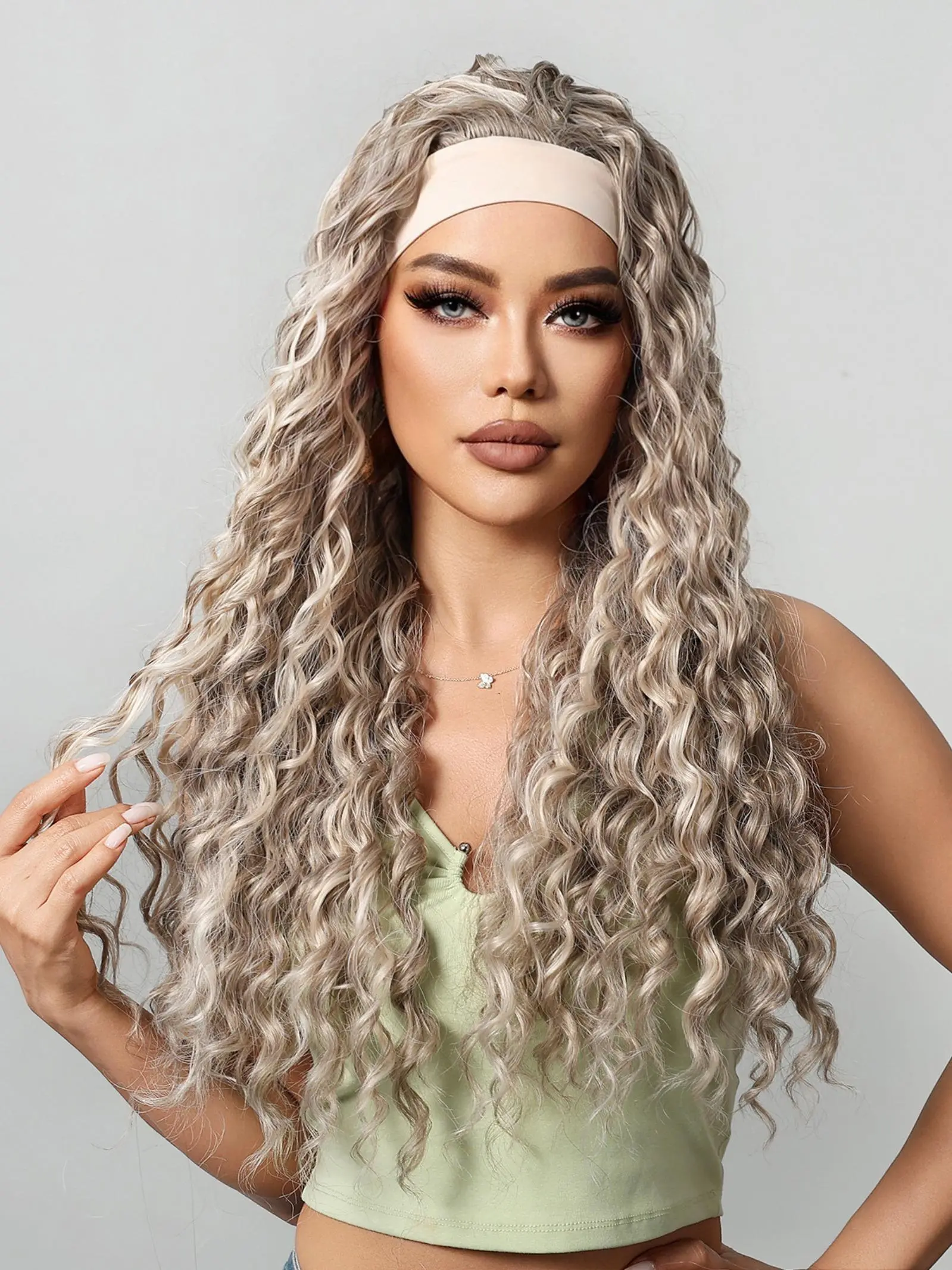 NEW BAG ! 24 Inch Long Curly Wavy Wig 100% Premium Synthetic Fiber Dark Blonde WOOLOOK Spring/Summer Elegant Gradient Blonde Wavy Curly  main image 3