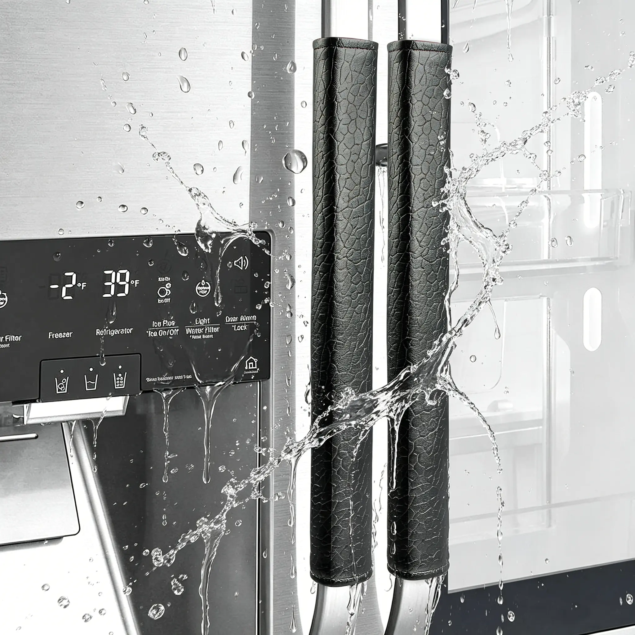 OUGAR8 Refrigerator Door Handle Covers, Waterproof & Oilproof, Black, 2pcs_15.74"L*4"W, Fits Fridge, Oven, Stove, Microwave, Dishwasher, Anti-Slip, Easy to Clean, Keeps Kitchen Appliance Clean - Black(2Pcs,15.74"L*4"W)