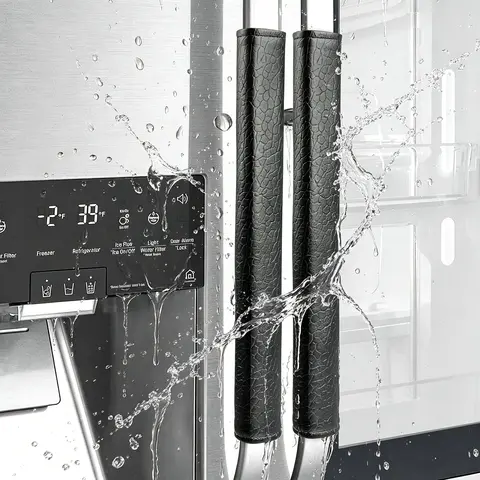 OUGAR8 Polyester Cloth Door Handle Protectors (2pcs, 15.74x4 in Black) - Ergonomic Anti-Slip Grip, Steady Hold, Waterproof, Oilproof, Easy to Clean, Resists Daily Kitchen Wear, Fits Ovens, Fridges, Kitchen Cabinets