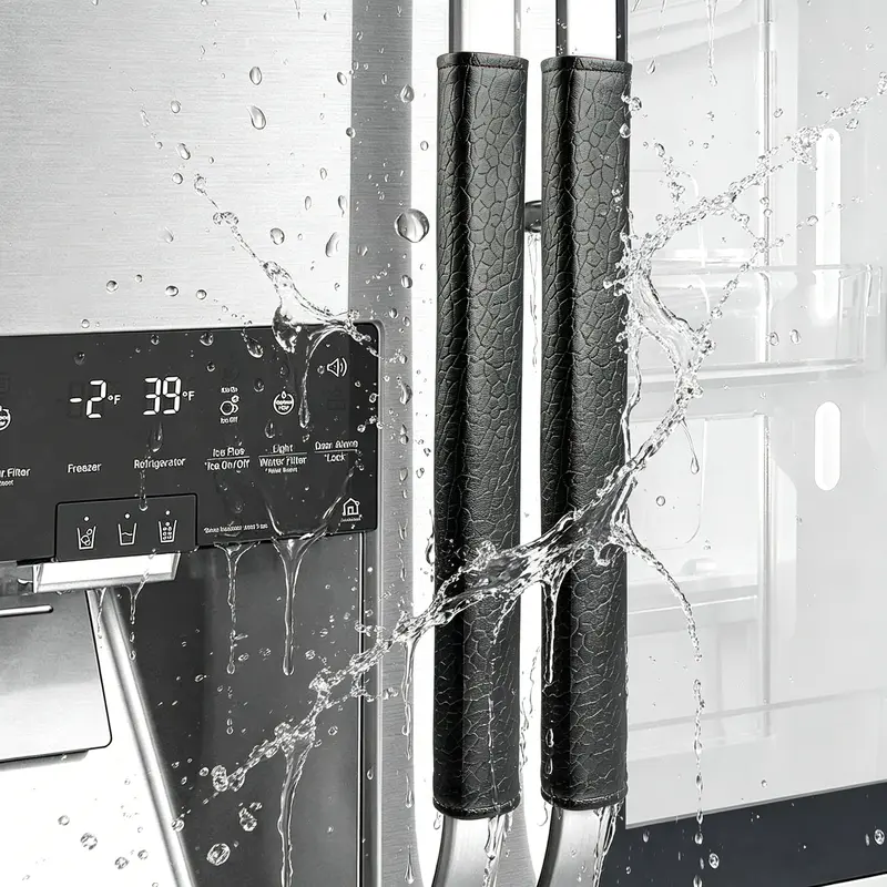 OUGAR8 Polyester Cloth Door Handle Protectors (2pcs, 15.74x4 in Black) - Ergonomic Anti-Slip Grip, Steady Hold, Waterproof, Oilproof, Easy to Clean, Resists Daily Kitchen Wear, Fits Ovens, Fridges, Kitchen Cabinets
