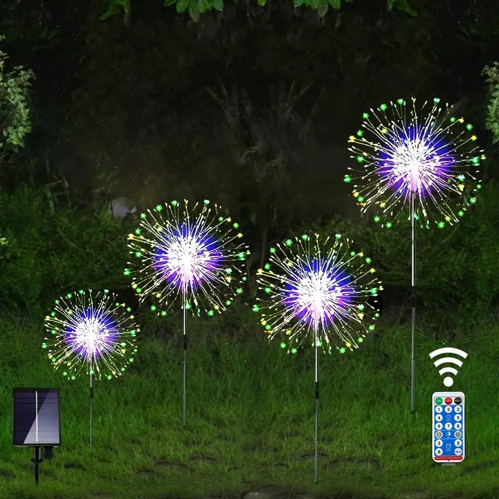 Solar-Powered Firework Starbust Fairy Lights, 120LED with Remote, Decorative for Halloween Patio Party