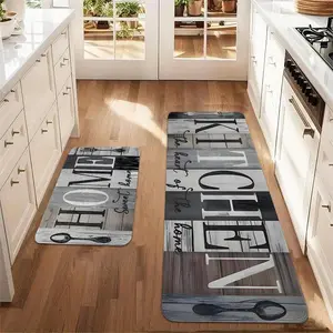 Kitchen Floor Mat, 1 Count Letter & Plaid Pattern Kitchen Rug, Non-slip Washable Kitchen Mat, Decorative Carpet for Home Kitchen Living Room Bedroom