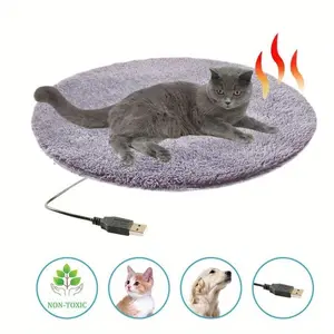 1 Pack Electric Pet Heating Pad Constant Temperature Soft Warm Bed for Dogs Cats 40cm Round Heated Mat Chew Resistant Usb Cable Safe Cozy Heating Blanket