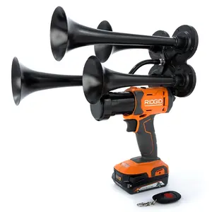 Ridgid Core Quad Impact Train Air Horn, 140+ dB, Wireless Remote Control, Metal Construction,  Hand-Assembled in USA, Portable, Handheld Train Horn Drill