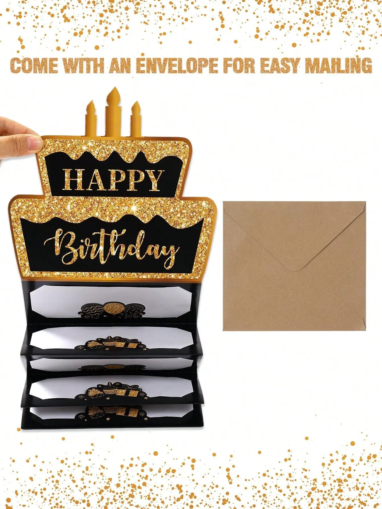 Black Gold Happy Birthday Folding Cash Card with Envelope, Pink Gold Cake Pattern Money Holder. 1 Set Surprise Cash Gift for Birthdays & Anniversaries. Creative Cash Packaging Decoration, Birthday Party Decor, Novelty Money Gift, Holiday   choice
