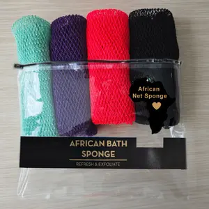 4 Piece African Exfoliating Net Sponge Bundle, for SENSITIVE SKIN, Bath sponge