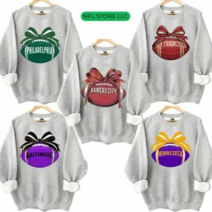 All Football Team Sport Grey Sweatshirt, Vintage Bow Design, Unisex Sports Pullover, Custom Team  D8