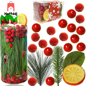 140 Pieces Christmas Vase Filler Floating Pearls Artificial Red Berries Balls Faux Pine Needles Stems Tree Decoration Decorative Bowl Fillers for Table Centerpieces… No Brand