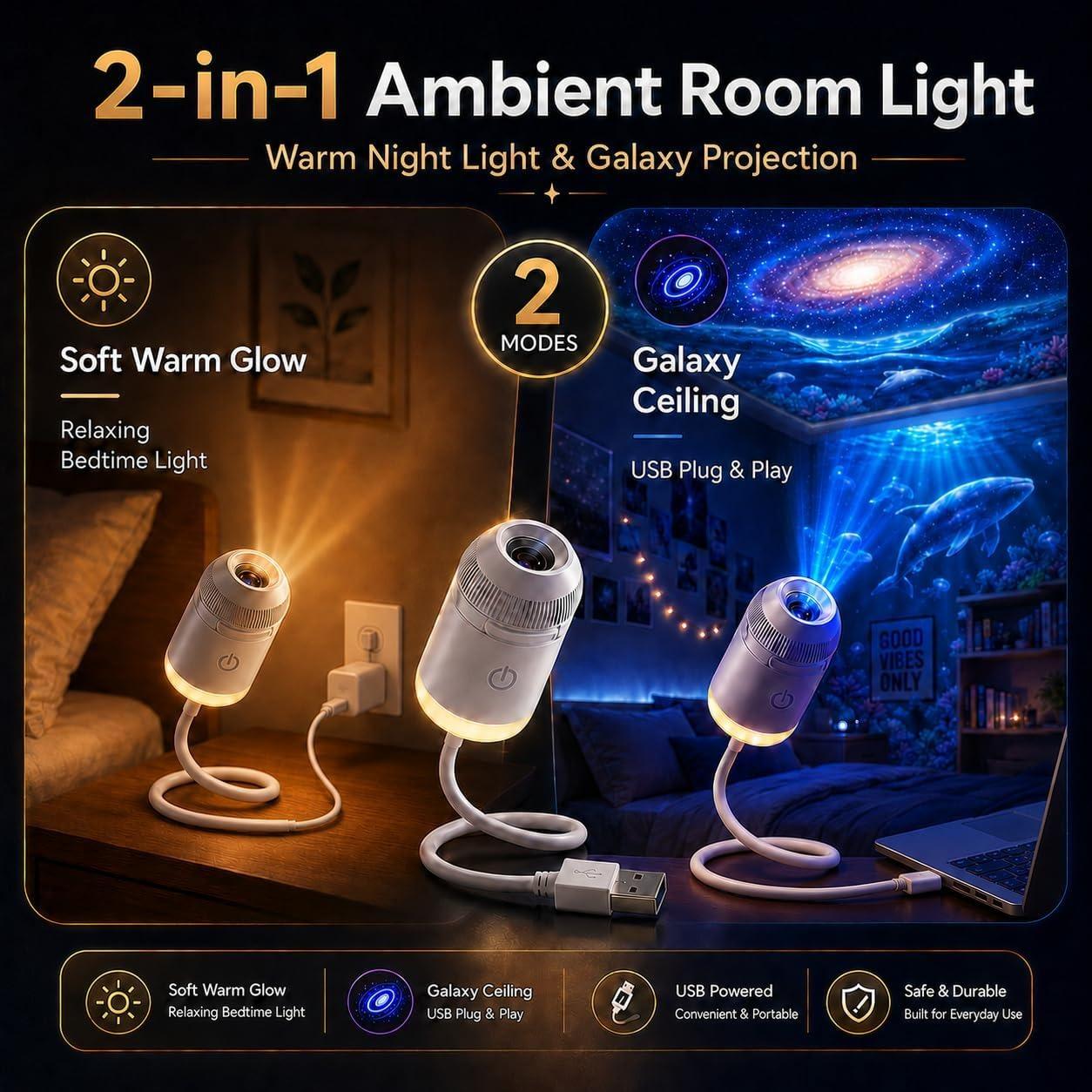 Galaxy Projector Night Light, 2-in-1 Holographic Star 5d Ocean Projector Plug and Play hd Star Smart Ceiling Projectors Lamp 360° Space Starry Sky USB Projection (24 Projection Films)
