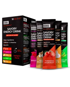 Gobbi Savory Energy Drink Variety Pack - 5 Flavors - On - The - Go Packs Including Bold Beet, Mighty Mushroom, Tomato Harvest, Classic Chick'n, Power Up Greens - Natural Caffeine & L-theanine for Balanced Energy