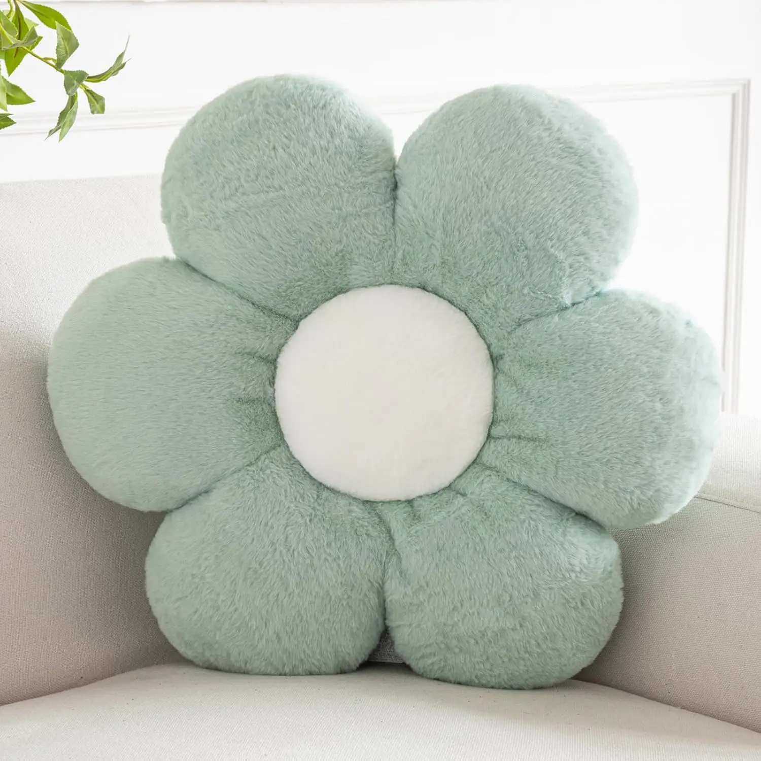 Flower Pillows, Decorative Pillows for Couch, Cute Daisy Pillow for Bed, Flower Shaped Decorative Throw Pillow Room Decor (Green, 14.9 Inches)