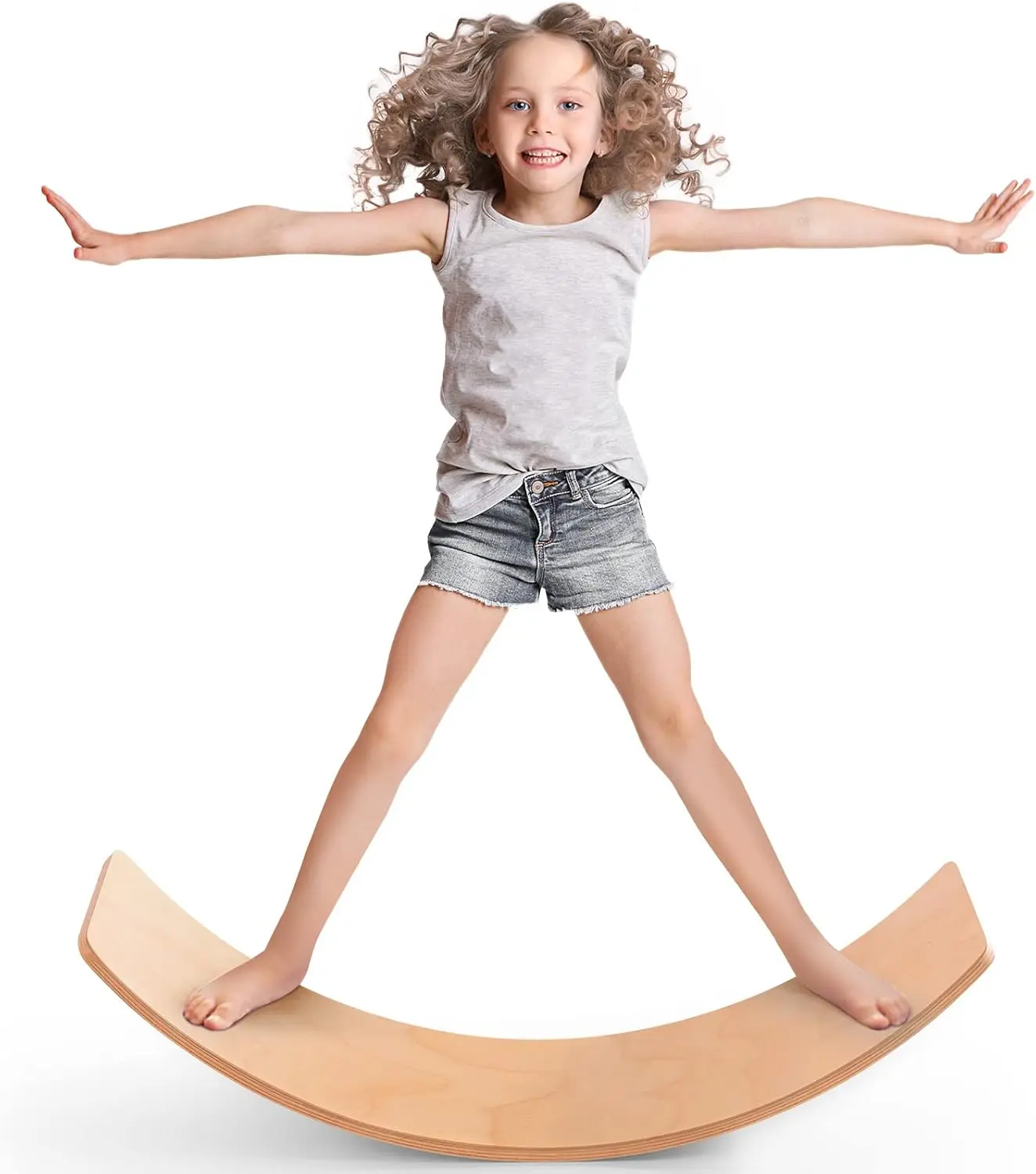 Natural Wood Kids' Balance Board - Wobble Board for Balance Training, Montessori Waldorf Learning Toys, Open-Ended Play Gift for 3-8 Year Old Boys & Girls (Birthday, Christmas Stocking Stuffers)
