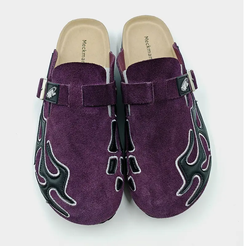 Meckmanly Unisex Suede Clogs - Basic Breathable Footwear with Round Toe, Adjustable Buckle Strap, Cork Footbed, Arch Support, Retro Patchwork, Nonslip Sole, All Seasons Walking Shoes for Outdoor & Home Use【Order Reference Size Guide】