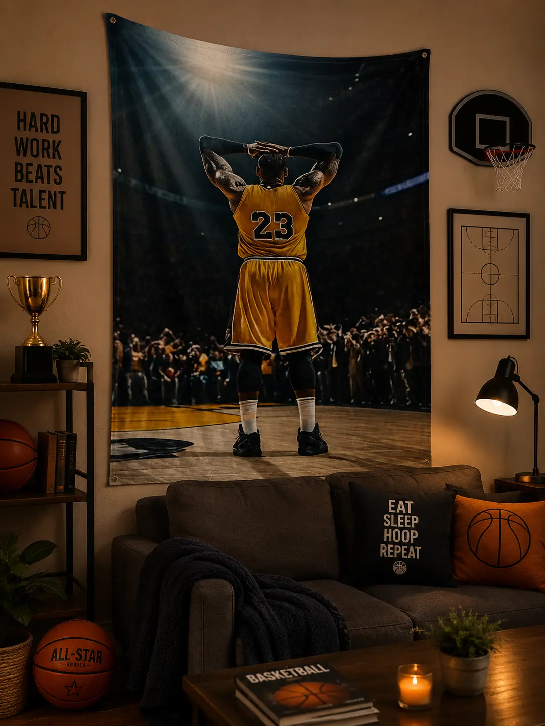 Legendary Basketball Flannel Throw Blanket, Vintage Championship Court Art Blanket, Ultra Soft Cozy Sports Throw for Couch Sofa Bed, Game Room Home Decor Gift