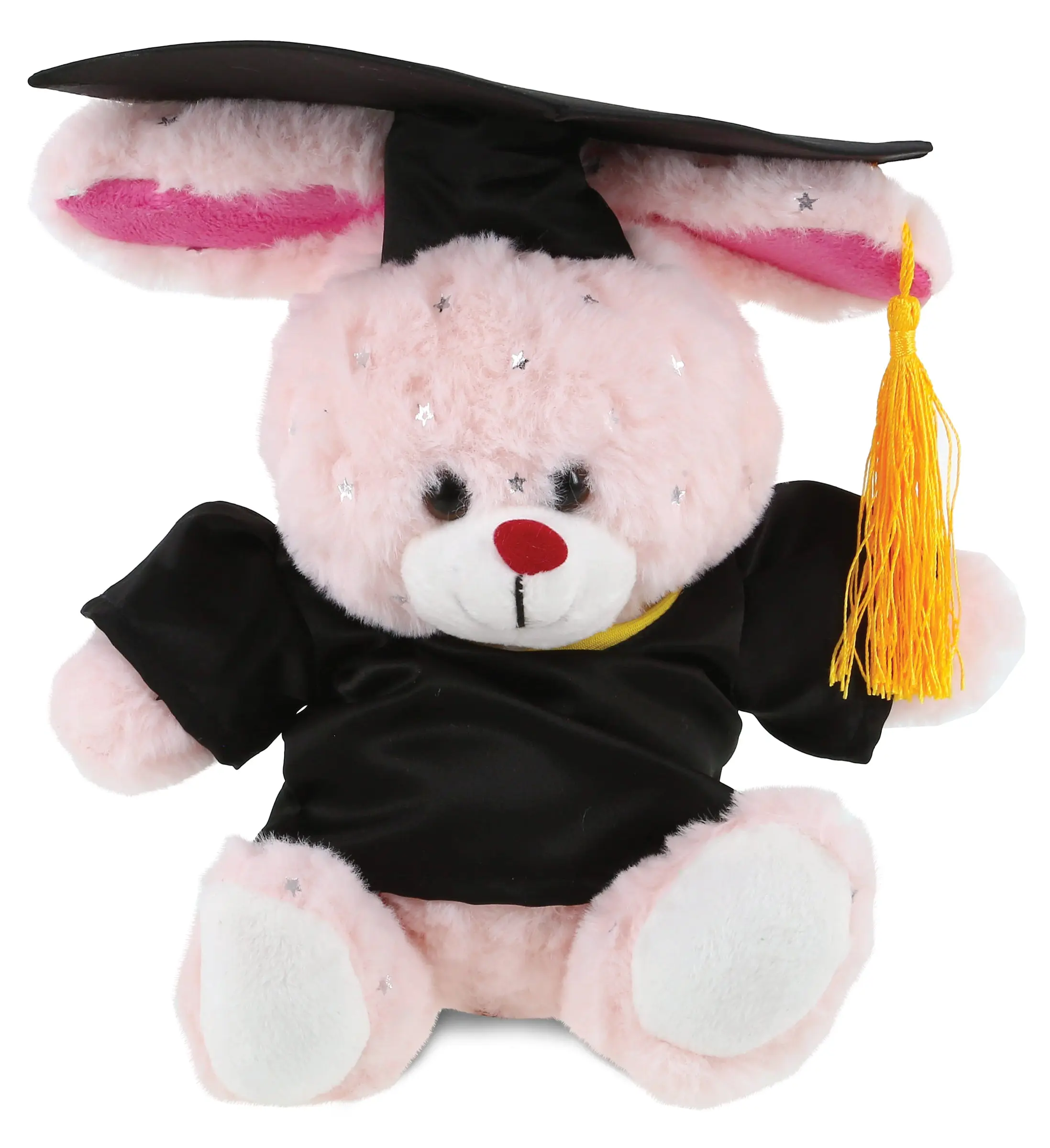 DOLLIBU Plush Graduation Bunny Stuffed Toy - Rose Gold Sparkling, Soft Polyester Fabric, 6l x 6w x 8h in, Removable Hat, Cold Water Surface Washable, Decorative Graduation Gift for Classmates, Decorative Graduation Day Gift, 6L X 6W X 8H Inches