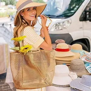 Folding Beach Bag Mesh Large-Capacity Handbag High-Value Shoulder Bag Summer Outdoor Travel Bag