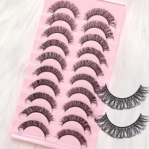 10 Pairs D Curl Russian Fake Lashes Soft Faux Mink Eyelashes Reusable Long Lasting Easy to Apply Fluffy False Lashes for Daily Commute Party Wedding Makeup Beauty Cosmetic for Women Volumized False Eyelashes