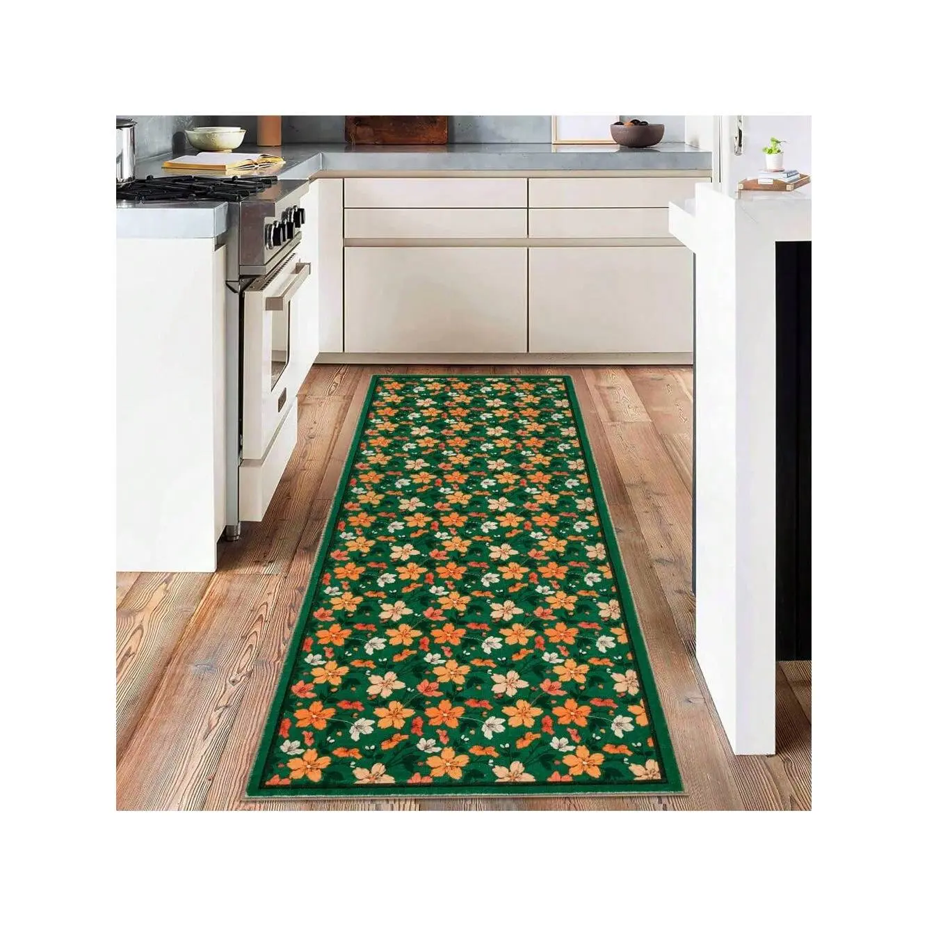 Green-9*12 feet Floral Area Rugs Boho Style Washable Low Pile Non Slip Indoor Carpet For Nursery Playroom Bedroom Living Room