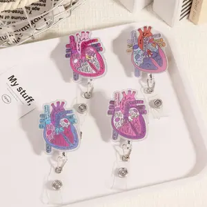4 ops Anatomical Heart Badge Reel, Cardiologist Cardiology Retractable ID Holder,Cardiac Nurse Gifts