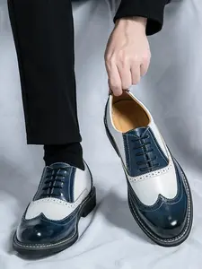 Men's Fashionable Colorblock Lace Up Shoes, Stylish British Style Brogue Shoes, Oxford Shoes for Party, Business Formal Shoes for Men, Footwear