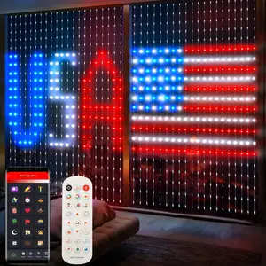 Giaki Smart US Flag Curtain Lights, 400 LED 6.6x6.6ft RGBIC App Control DIY Pattern Window Lights - Patriotic 4th of July & Memorial Day Backdrop Decor