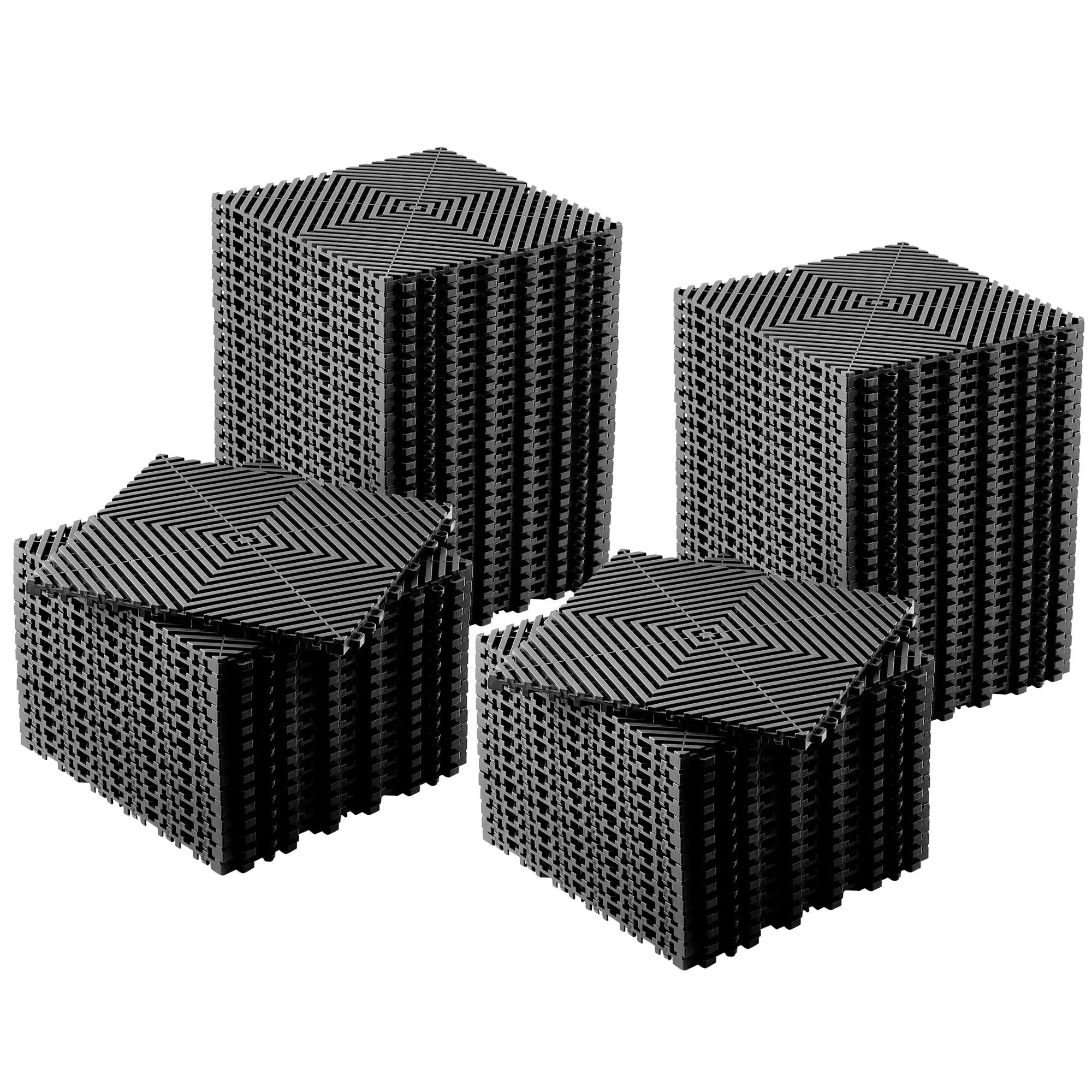 GARVEE 100 Pack Interlocking Floor Tiles,12" x 12" Indoor/Outdoor Self-Drainage Interlocking Floor Tiles,Non-Slip Heavy-Duty Polypropylene Splicing Flooring Tile for Garage Patio Pool Bathroom, Black